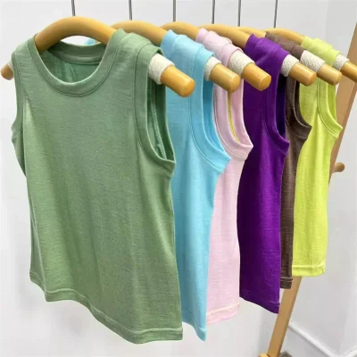 Trendy Kids 100% Merino Wool Vests for Summer Children Soft Breathable Sleeveless Tops Colorful Merino T-shirts for Boys Girls