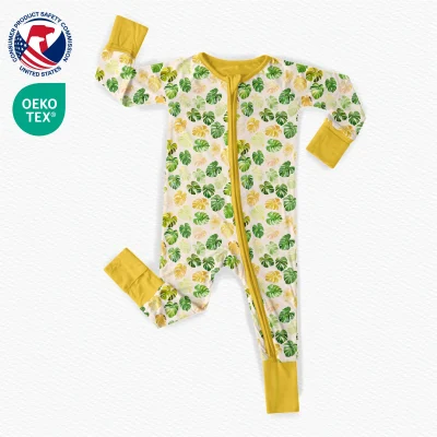 Custom Bamboo Baby Romper Kids Zippy Pajamas Bamboo Onesie Jumpsuit for Toddler Newborn Logo Plant Pattern Design