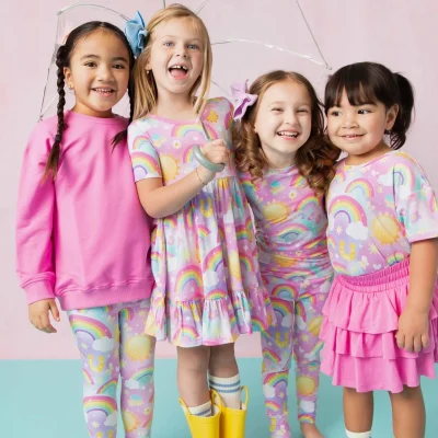 Factory Customize Bamboo Toddler Girl Twirl Dress Biker Pants Set Bamboo Dress Set Two Pieces Set