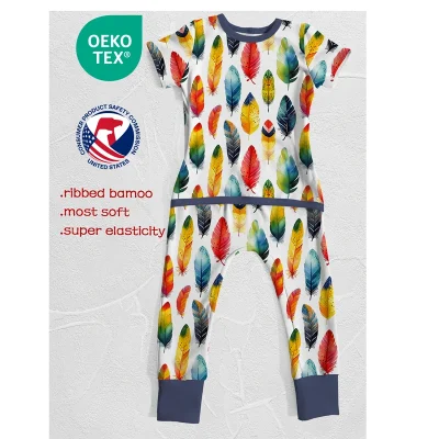 Manufacturer Custom Kids Buttery Soft Elasticity Sleeper Pajamas Pocket Clothes Baby Ribbed Bamboo Romper No Snap No Knitted