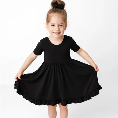 Custom OEKO-TEX Girls Bamboo Casual Dress Eco-friendly Ribbed Bamboo Modal Soft Twirl Dress for Kids Girls Private Print CPC