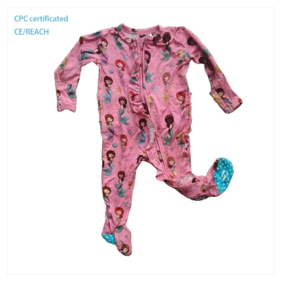 Custom 95% Bamboo 5% Spandex Anti-slip Active Digital Printing  Onesie Ribbed  Baby Girl Rompers  Pajamas Clothes Manufacture