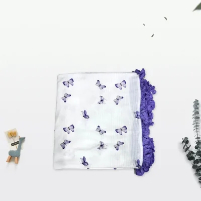 Boutique Custom Baby Bamboo Cooling Ribbed Blankets Double Layer Ruffle Blanket for Kids Butterfly Print Buttery Soft Bamboo