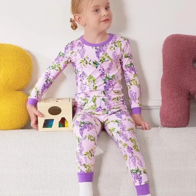 Factory OEM/ODM Custom Pattern Bamboo Girl Sleepwear Bamboo Pajamas Set Kids Night Clothes for Sleep for Girls Two Pieces Set