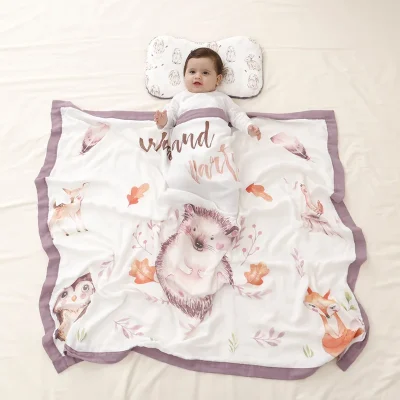 Custom Double Layer Bamboo Jersey Baby Blankets Soft Breathable Swaddle Wrap with Cute Print for Newborns OEKO-TEX Bamboo Fabric