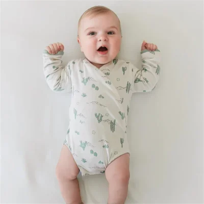 Reversible Baby Bamboo Romper Newborn Long Sleeve Winged Bodysuit Infant Double Layer Onesie Snug Fitting Swaddling Custom Print